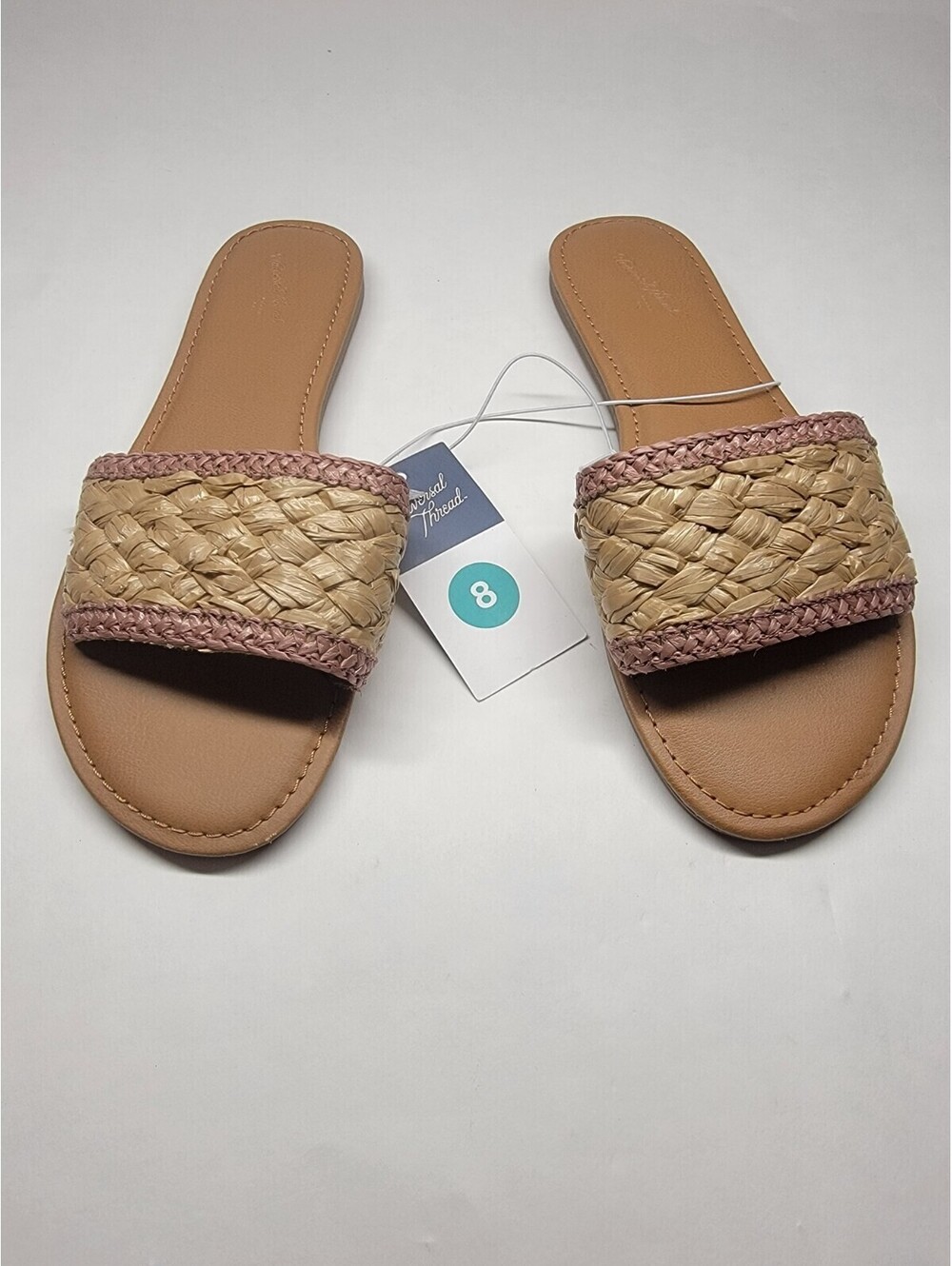 Universal Thread Women's Size 8 Woven Open Toe Slide Sandals Almond